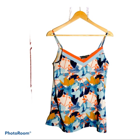 ✨FLOWER PRINT BLUE ORANGE TANK TOP - Picture 1 of 4